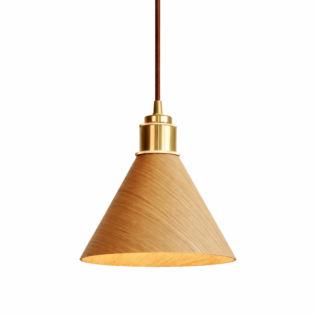 Valmere Cone Wooden Pendant Light with Brass Accents