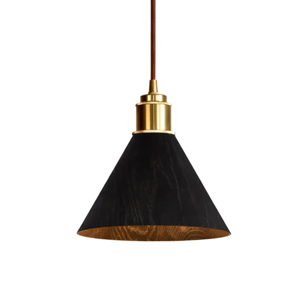 Valmere Cone Wooden Pendant Light with Brass Accents