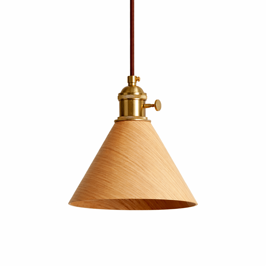 Valmere Cone Wooden Pendant Light with Brass Accents