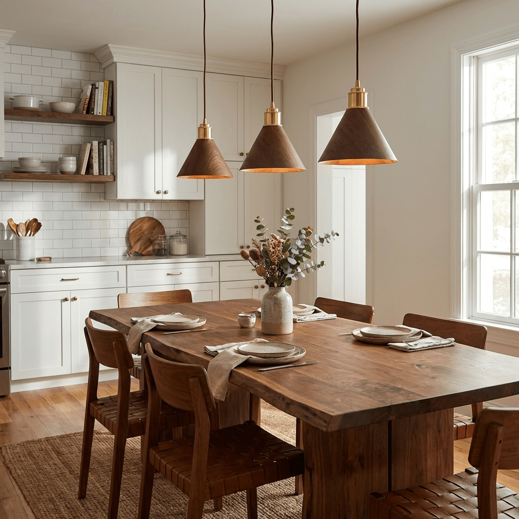 Valmere Cone Wooden Pendant Light with Brass Accents
