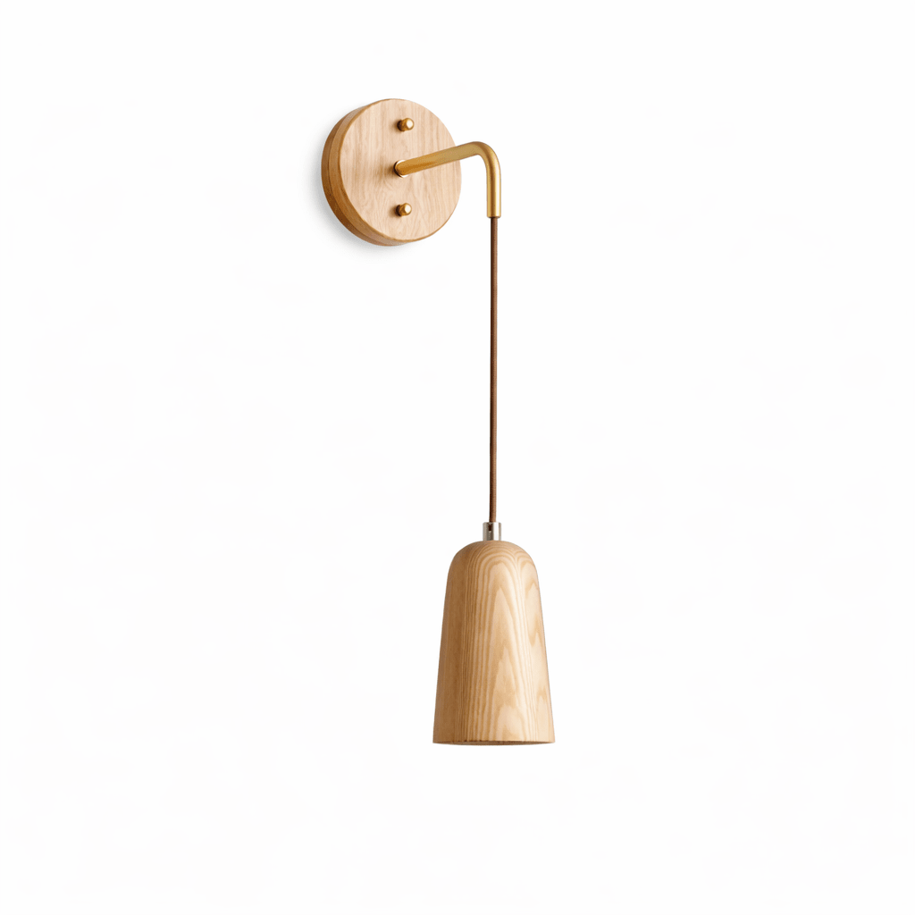 Norvyn Wood Drop Wall Sconce in Brass and Natural Wood