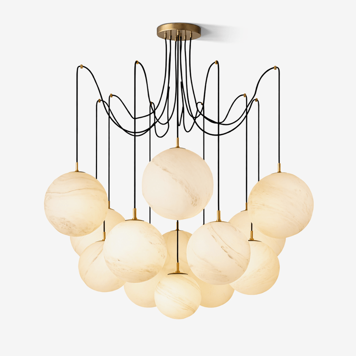 Celestara Alabaster Orb Chandelier — Oversized Brass Pendant Light