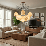 Celestara Alabaster Orb Chandelier — Oversized Brass Pendant Light