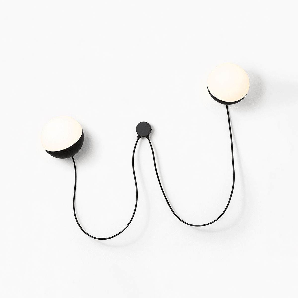 Orbit Dual Globe Wall Sconce in Opal Glass and Black Metal