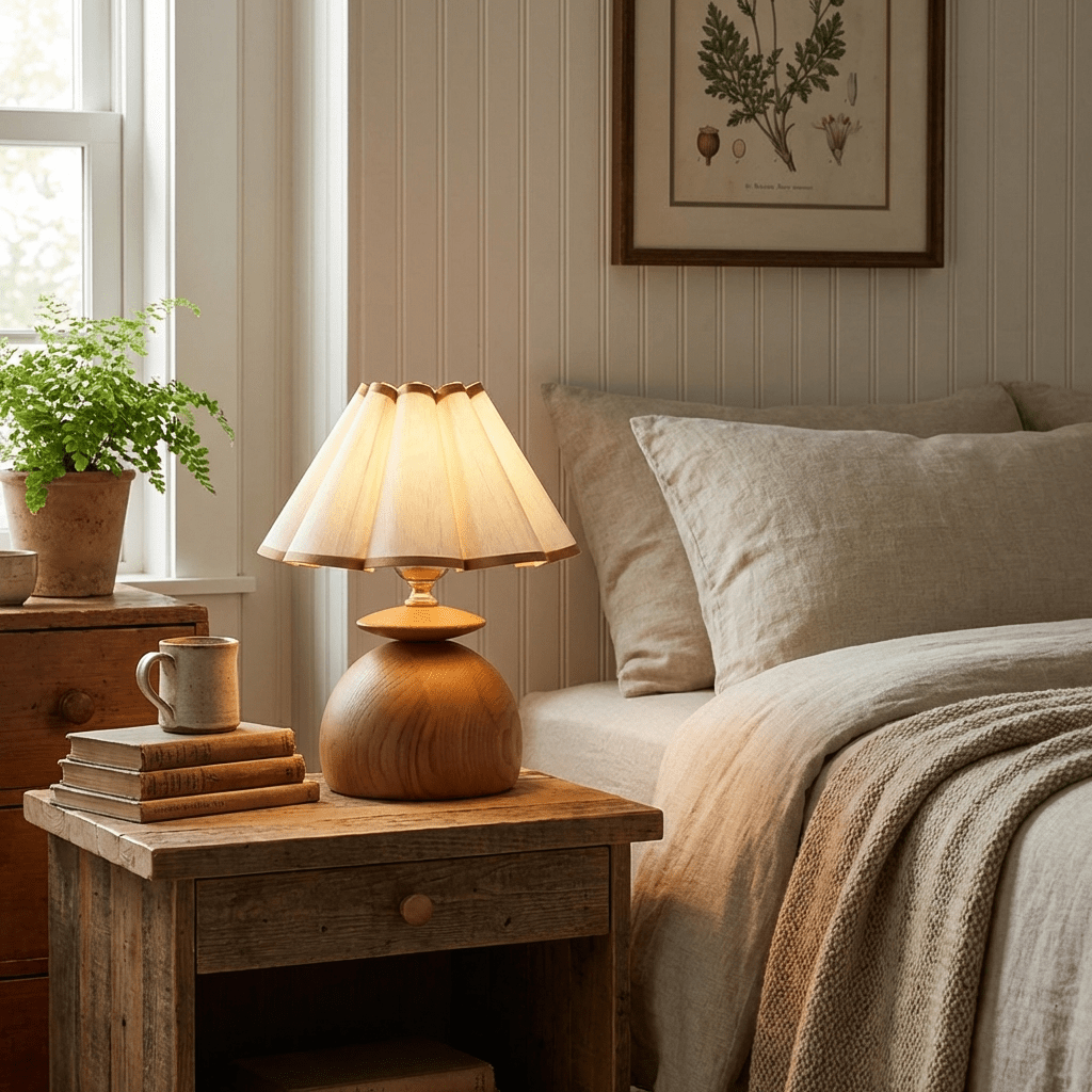 Liora Pleated Table Lamp – Sculptural Wood & Fabric Designer Lamp