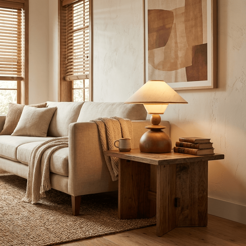 Solvane Sculptural Wood Table Lamp with Fabric Shade