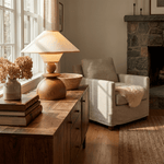 Solvane Sculptural Wood Table Lamp with Fabric Shade