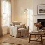 Eloria Arc Floor Lamp – Modern Curved Metal Frame with Scalloped Glass Shade