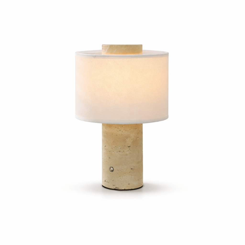 Marbella Stone Table Lamp with Linen Shade for Modern Interiors