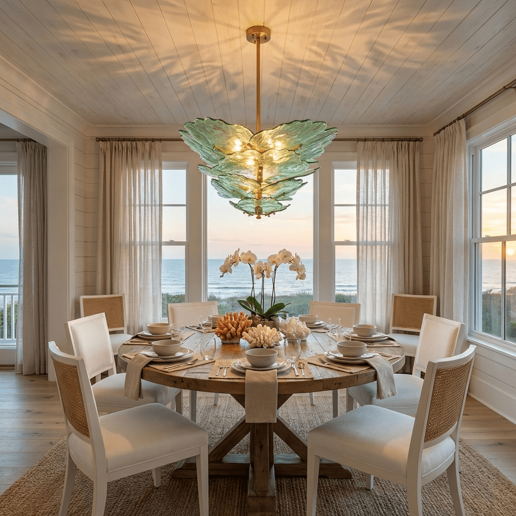 Verdant Petal Glass Chandelier in Brass for Dining Room and Living Room