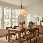 Elowen Blossom Lantern Pendant Light – Fabric Shade with Wood Accents