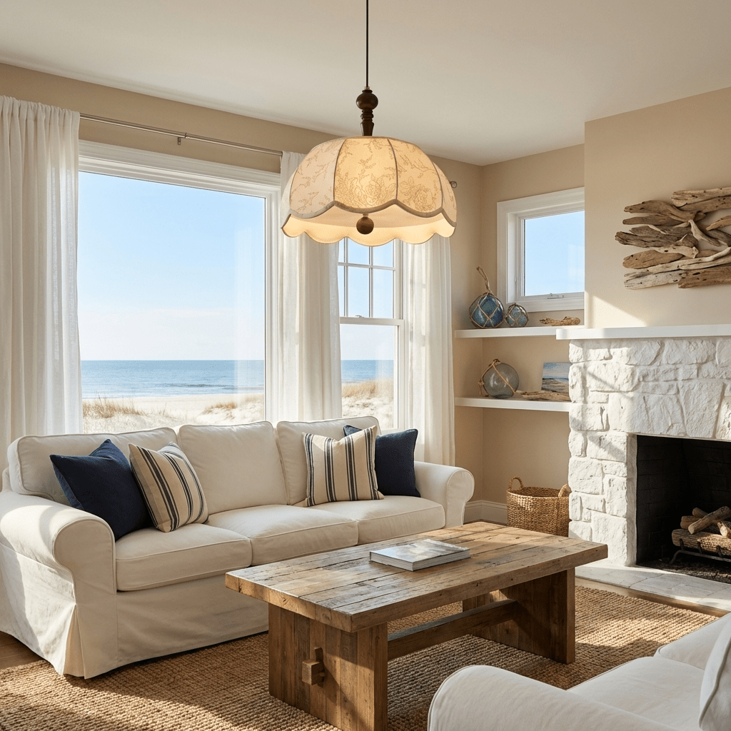 Elowen Blossom Lantern Pendant Light – Fabric Shade with Wood Accents