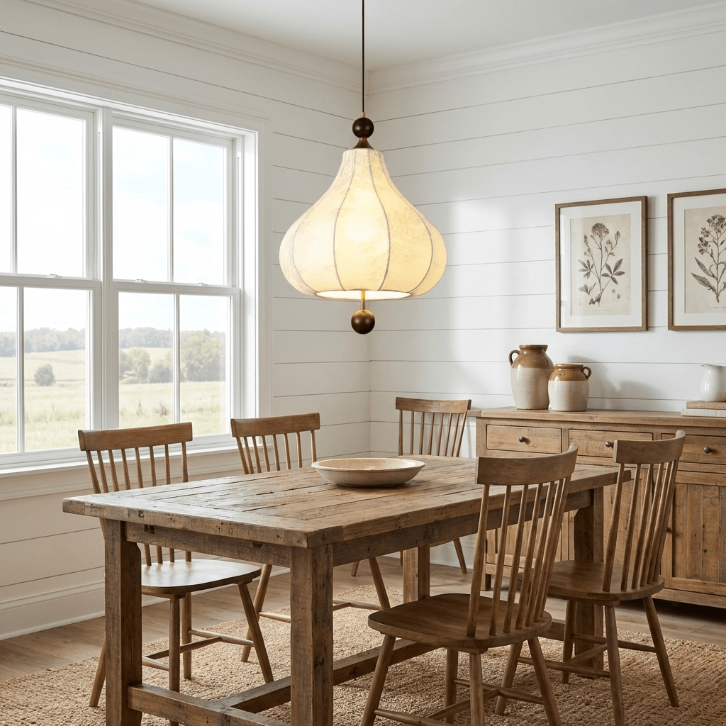 Maribel Floral Fabric Pendant Light with Wooden Accents