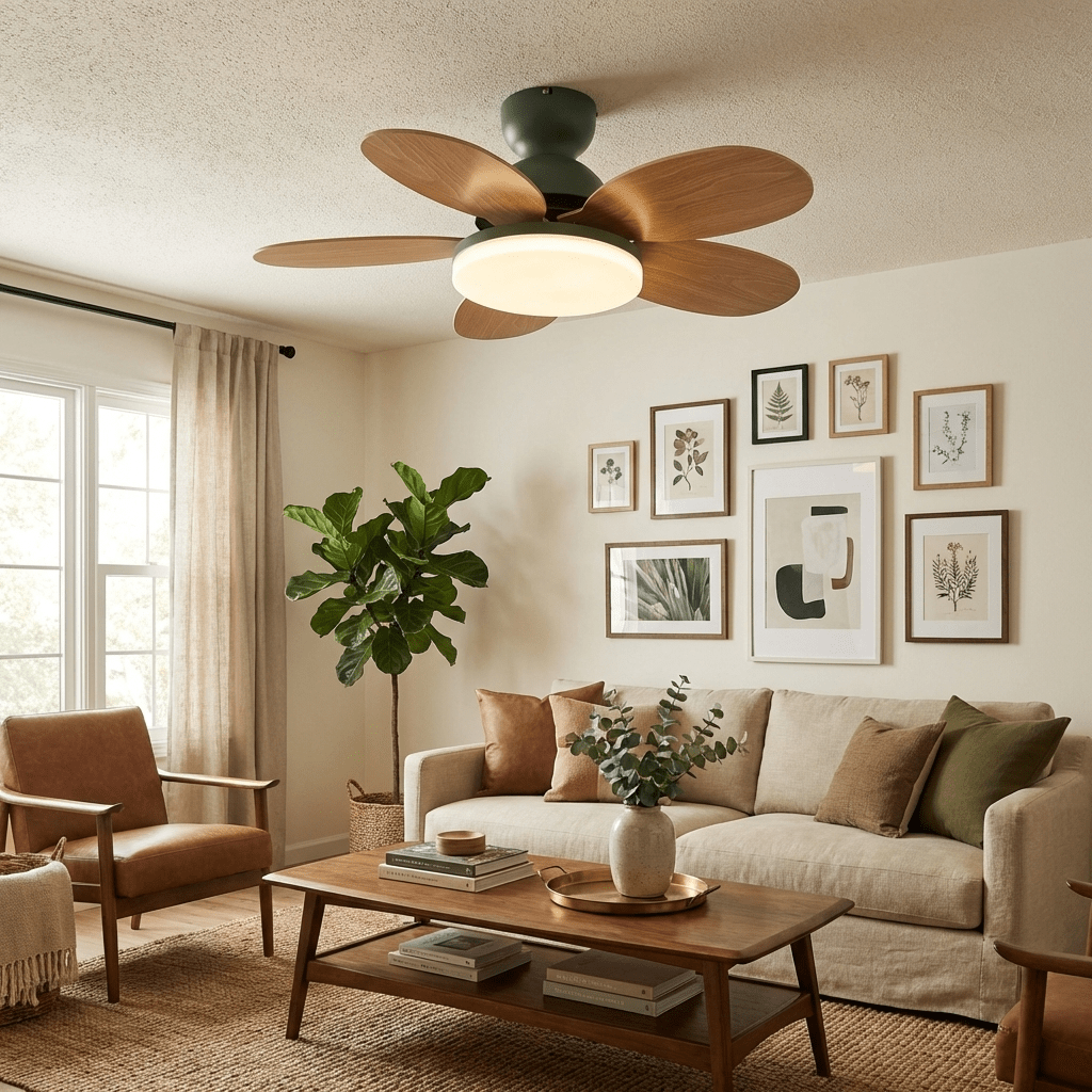 Petalo Six-Blade Wooden Ceiling Fan with Integrated LED Light