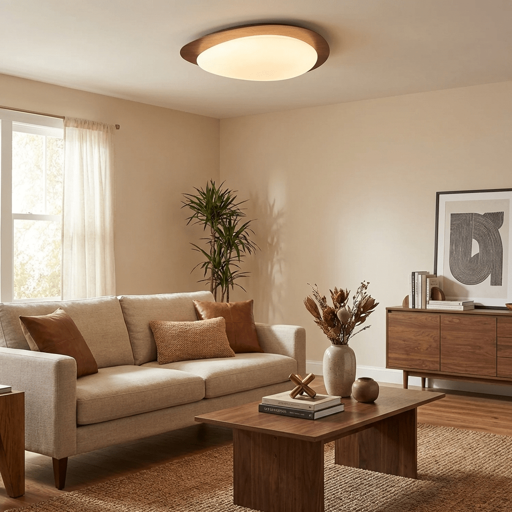 Pebble Flush Mount Ceiling Light with Walnut Grain Finish
