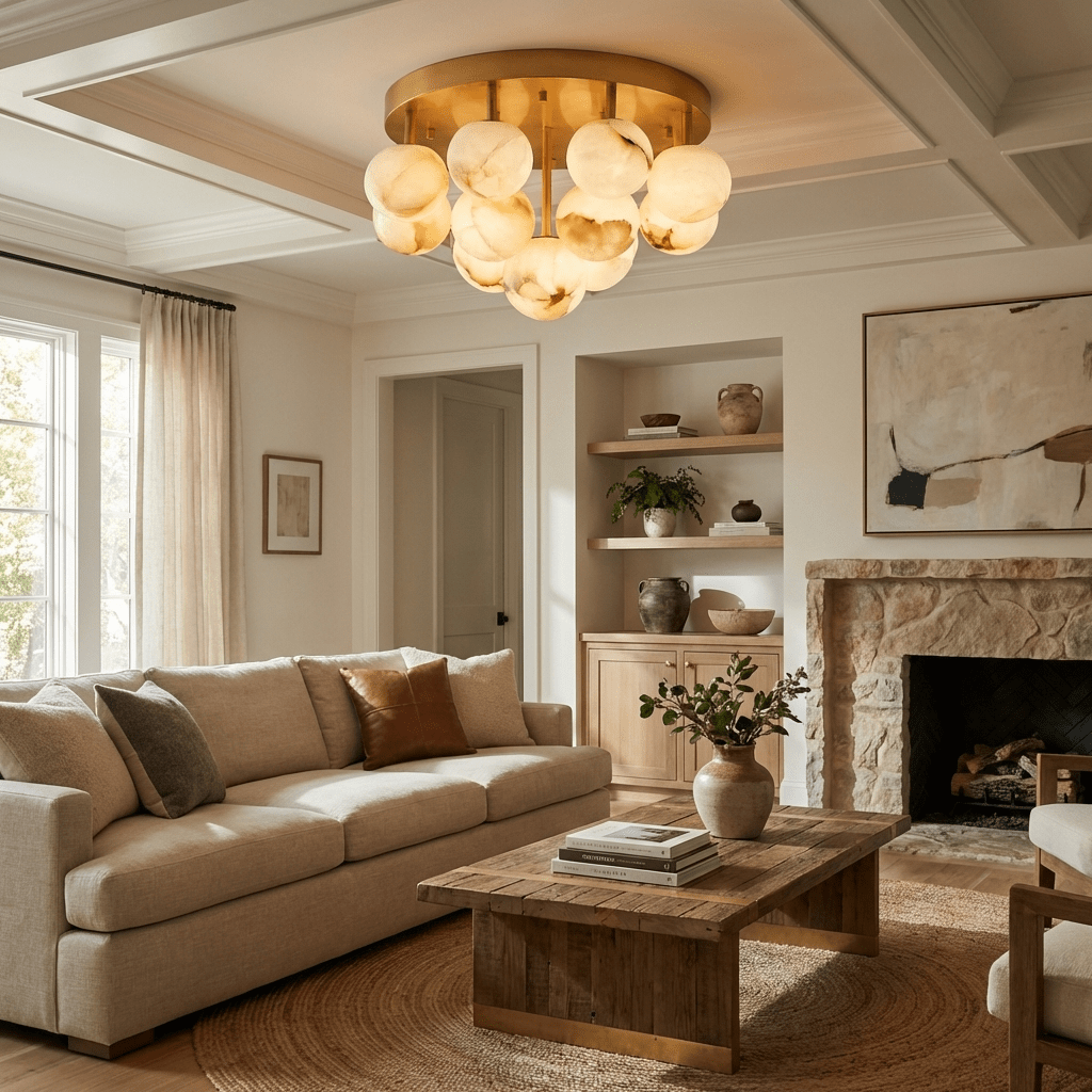 Aurelia Alabaster Globe Ceiling Light – Brushed Gold Semi Flush Mount