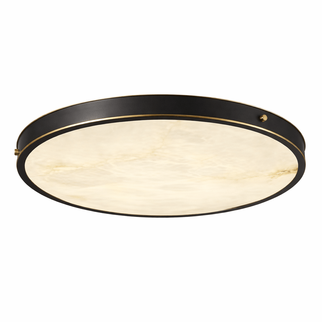 Aureon Round Alabaster Flush Mount Ceiling Light in Brushed Brass