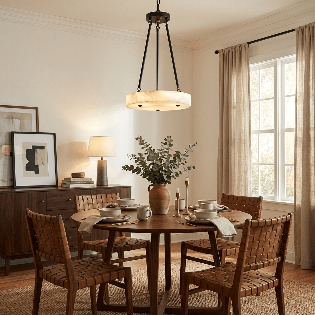 Aurelia Alabaster Disc Pendant Light – Modern LED Hanging Lamp for Dining Room & Kitchen