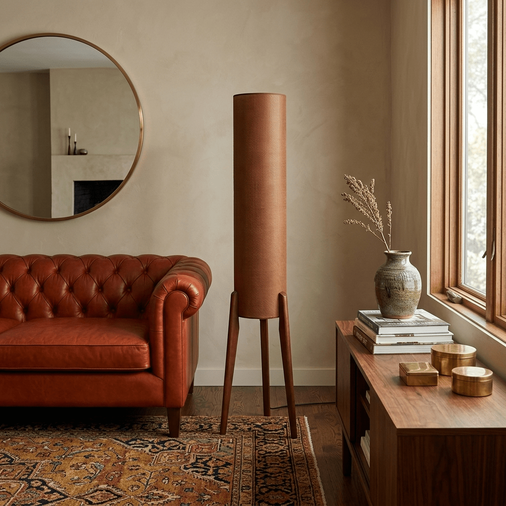 Terra Ink Column Floor Lamp – Sculptural Wooden Tripod Floor Light