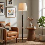 Solenne Sculpted Wood Floor Lamp with Fabric Shade