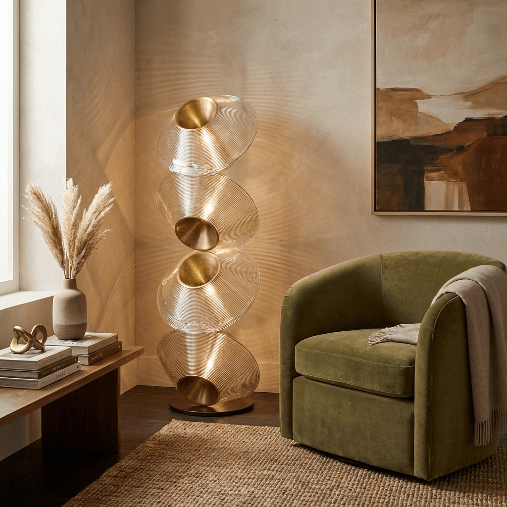 Tol Floor Lamp — Sculptural Gold Resin Totem, Modern LED Floor Light
