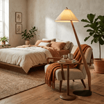 Driftwood Tilt Floor Lamp – Natural Wood & Fabric Shade, Modern Floor Light