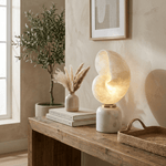 Lumora Shell Table Lamp in Alabaster and Brass by