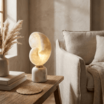 Lumora Shell Table Lamp in Alabaster and Brass by