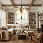 Artisan Floral Disc Chandelier with Frosted Glass Globes and Walnut Accents