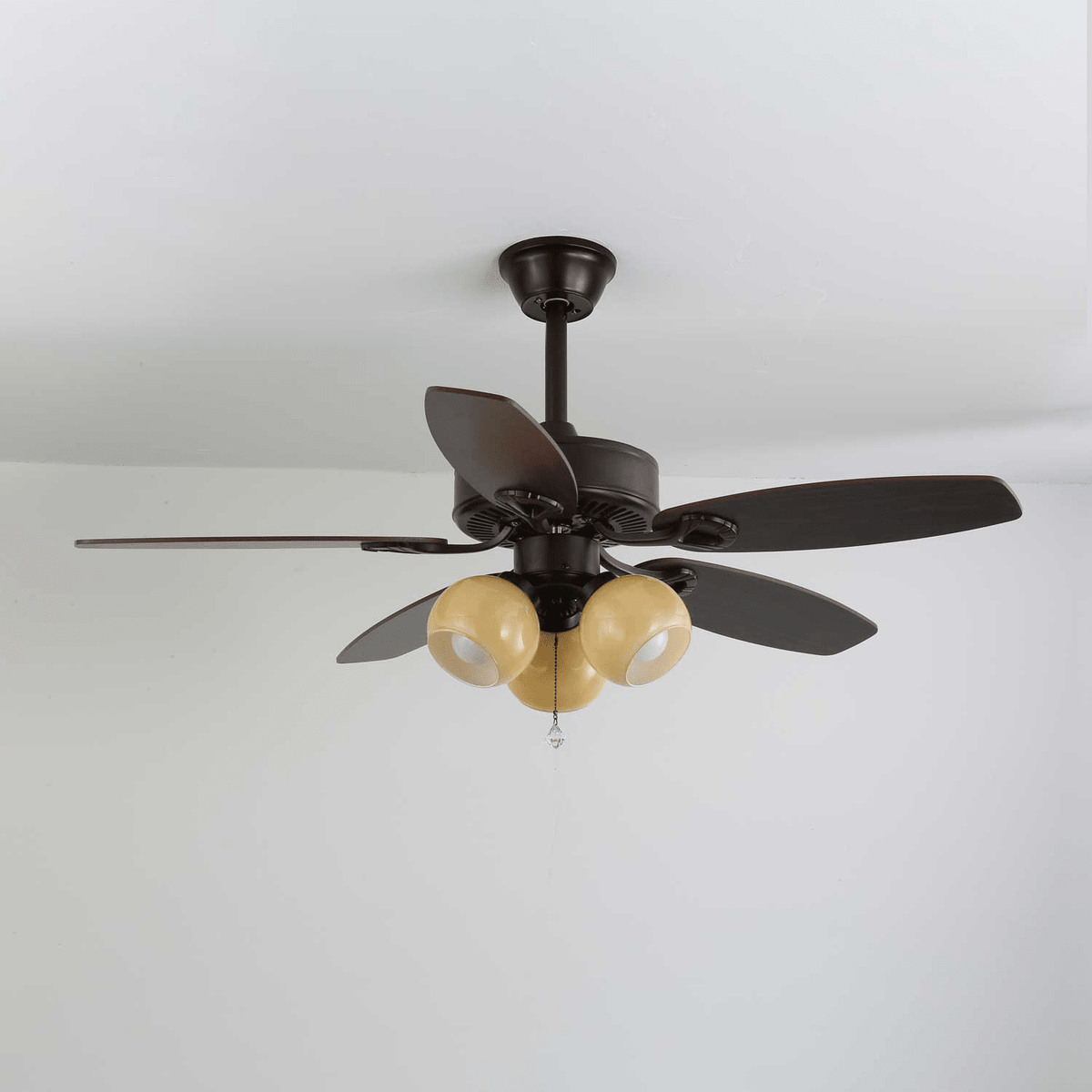 Calantha Bloom Ceiling Fan Light with Scalloped Glass Shades and Wood Blades