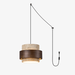 Stonova Pendant Light in Travertine and Walnut — Plug-In Swag Lamp