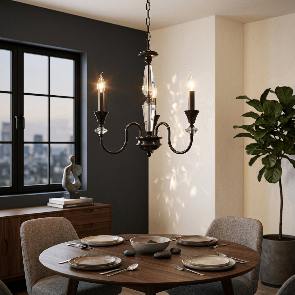 Noir Candelabra Chandelier — Modern Matte Black Glass Chandelier for Dining Room and Living Room