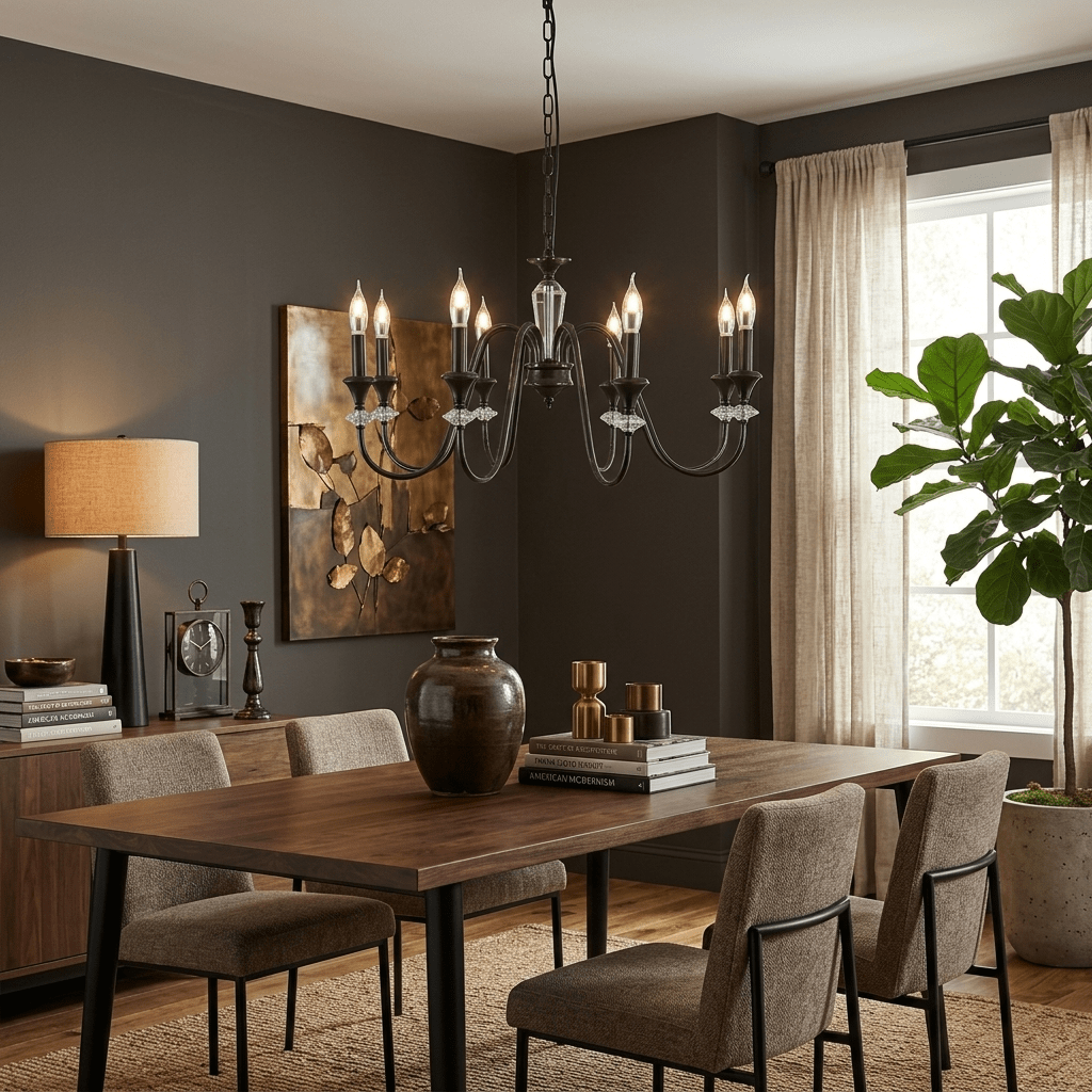 Noir Candelabra Chandelier — Modern Matte Black Glass Chandelier for Dining Room and Living Room