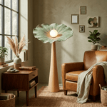 Lotus Veil Woodgrain Floor Lamp – Sculptural Designer Lighting for Modern Interiors