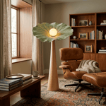 Lotus Veil Woodgrain Floor Lamp – Sculptural Designer Lighting for Modern Interiors