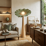 Lotus Veil Woodgrain Floor Lamp – Sculptural Designer Lighting for Modern Interiors