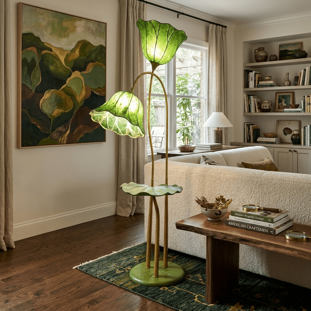 Lotus Bloom Floor Lamp with Leaf Table – Modern Designer Lighting for Living Room & Bedroom