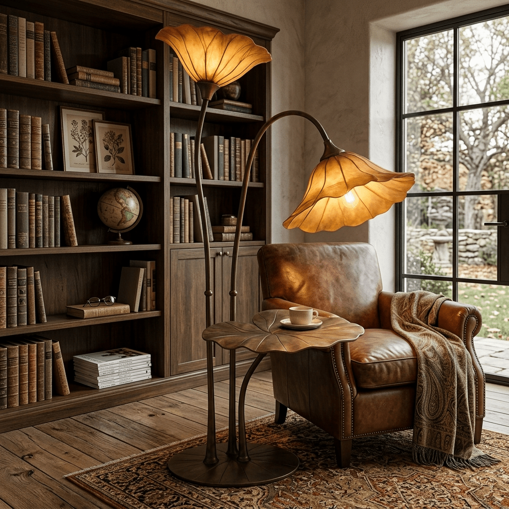 Lotus Bloom Floor Lamp with Leaf Table – Modern Designer Lighting for Living Room & Bedroom