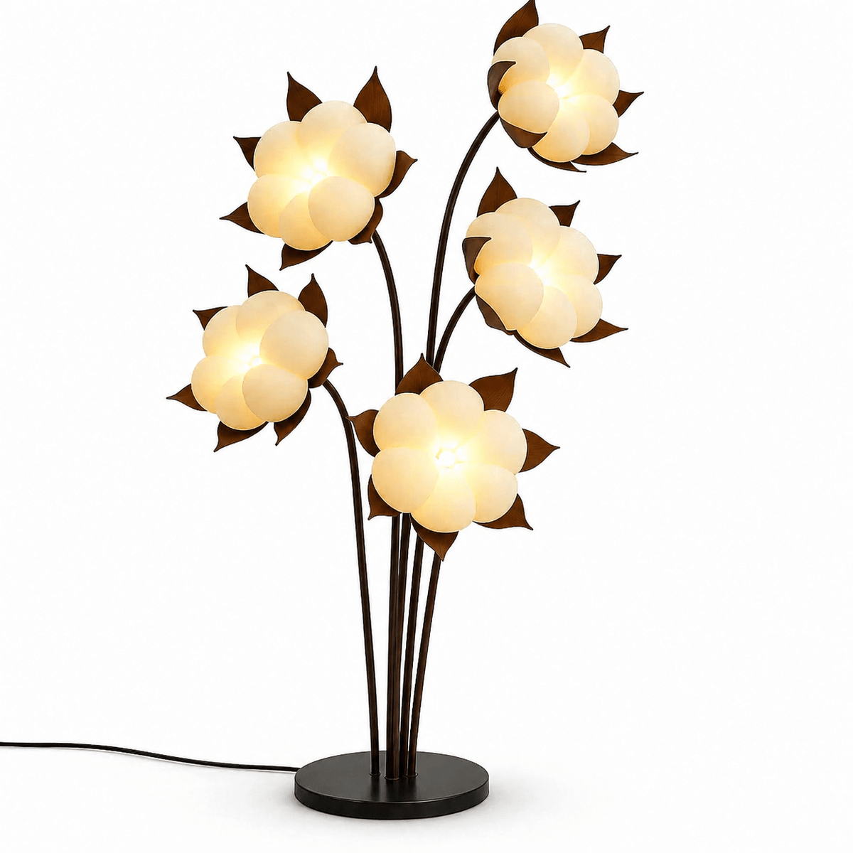 Green Blossom Floor Lamp – Sculptural Sage Bloom with Matte Black Stems