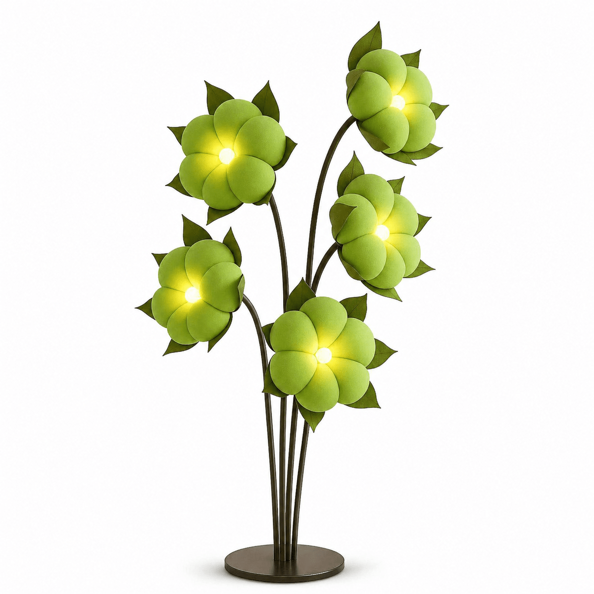 Green Blossom Floor Lamp – Sculptural Sage Bloom with Matte Black Stems