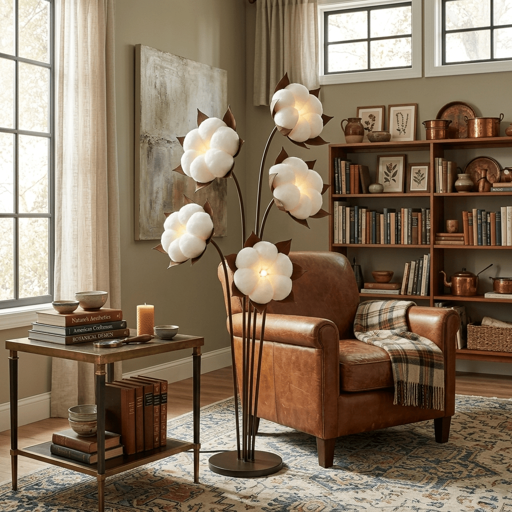 Green Blossom Floor Lamp – Sculptural Sage Bloom with Matte Black Stems