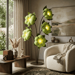 Green Blossom Floor Lamp – Sculptural Sage Bloom with Matte Black Stems