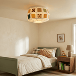 Patchwork Quilt Fabric Drum Ceiling Light for Bedroom and Living Room