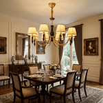Majestic Veil Chandelier — Pleated Fabric Shades, Walnut & Brass, 3/5/8-Light