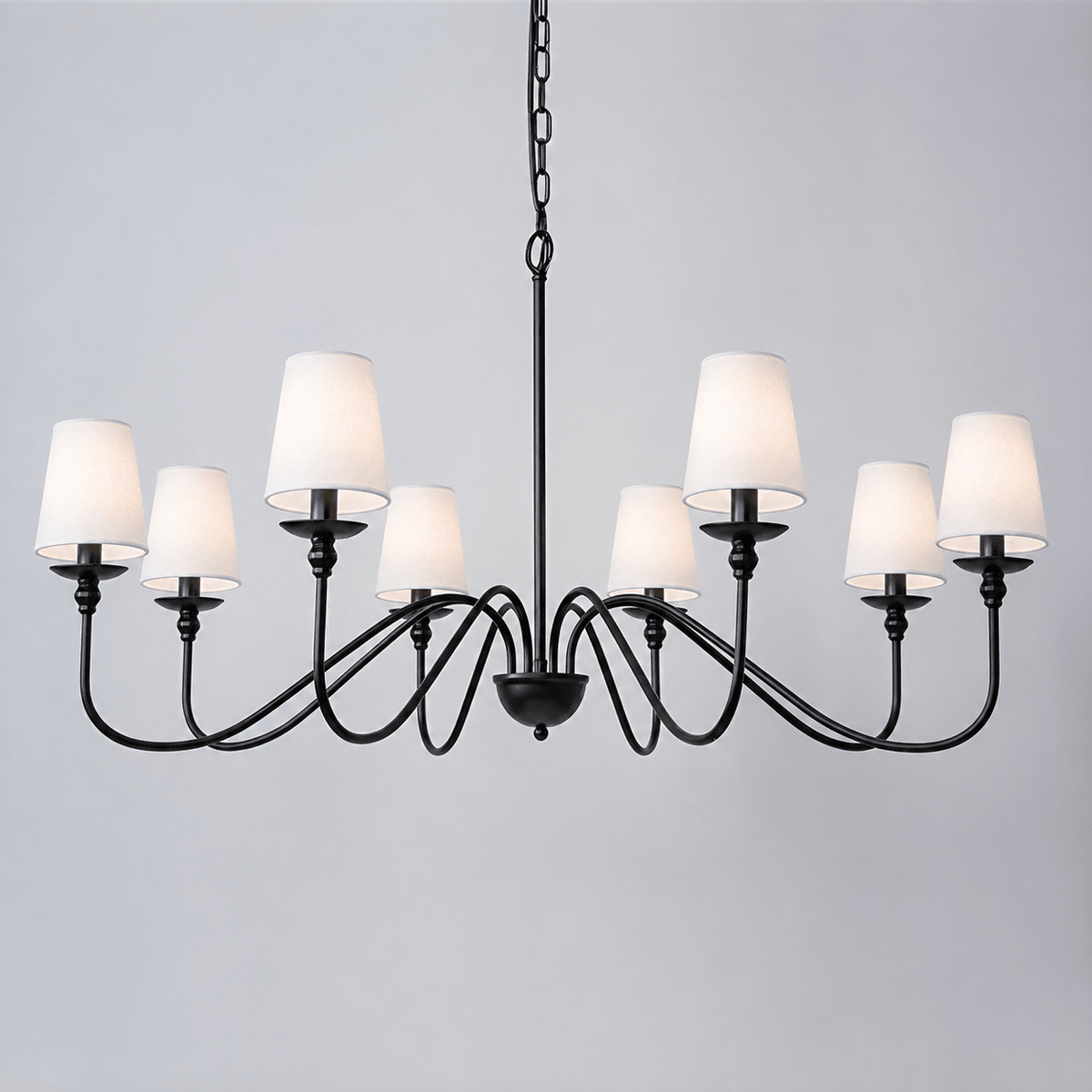 Sculpted Candle Chandelier in Antique Brass, Matte Black, or Brushed Nickel