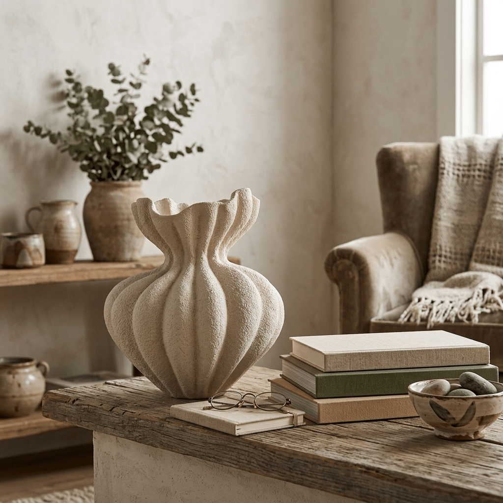 Fluted Bloom Ceramic Vase – Hand-Thrown Stoneware Sculptural Vessel