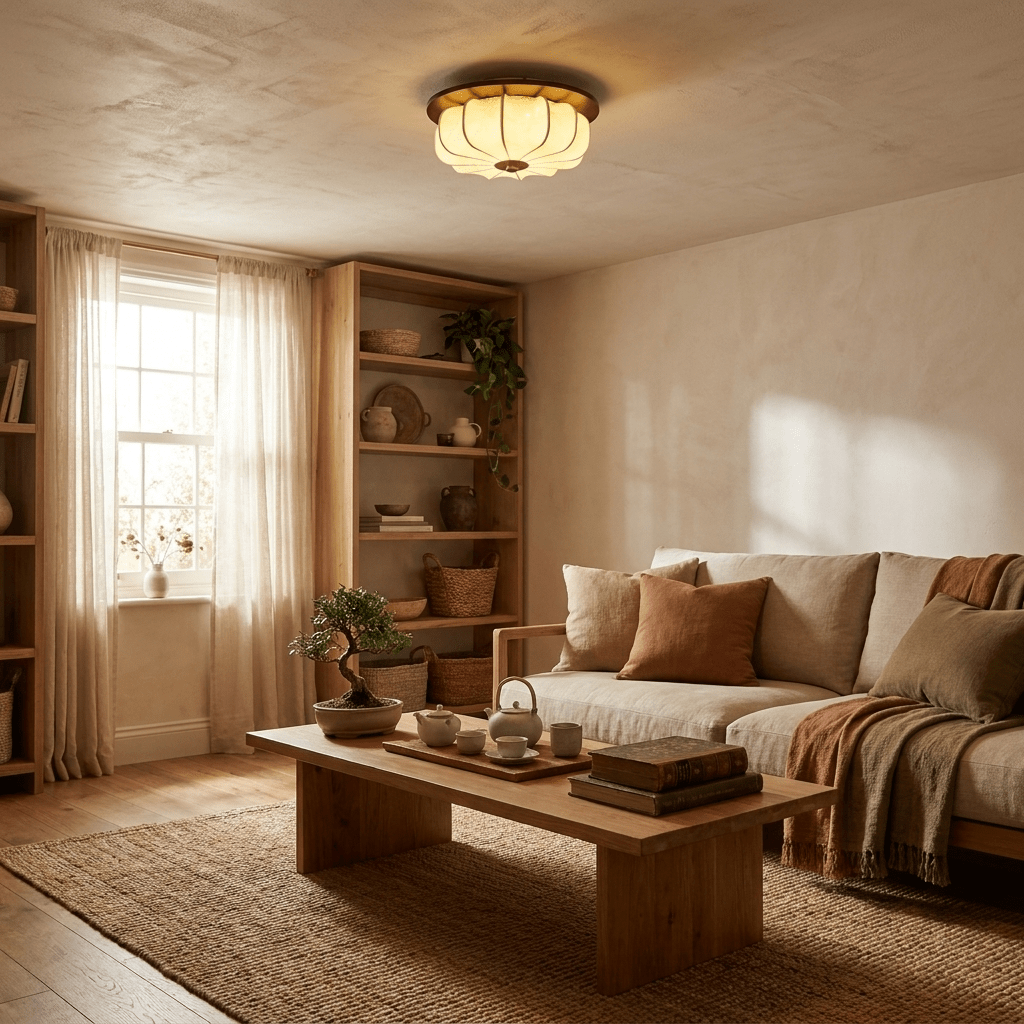 Elowen Flush Mount Ceiling Light with Etched Fabric Shade