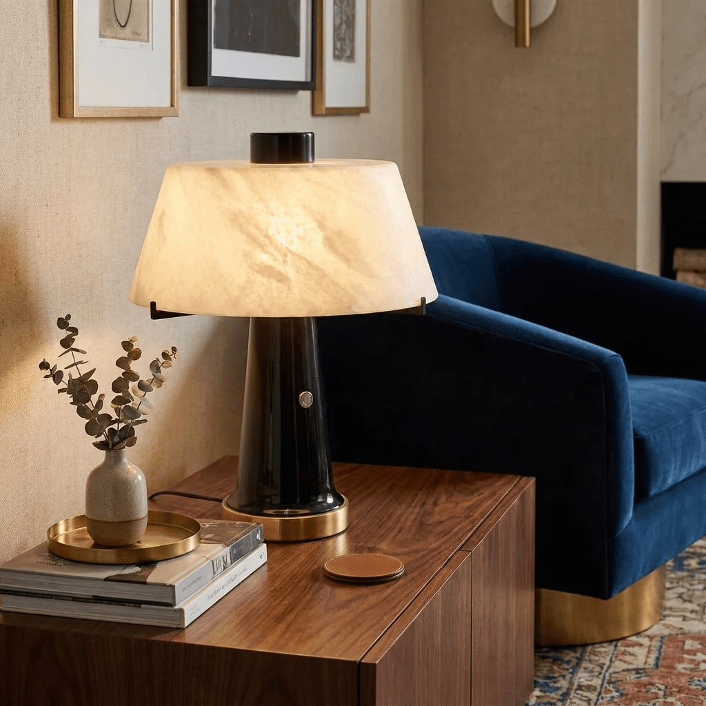 Trapezia Alabaster Desk Lamp — Sculptural Table Light for Modern Interiors