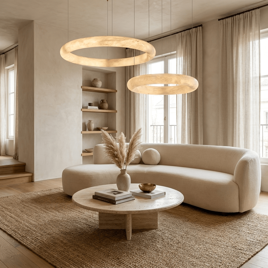 Halo di Pietra Alabaster Ring Chandelier in Brushed Brass