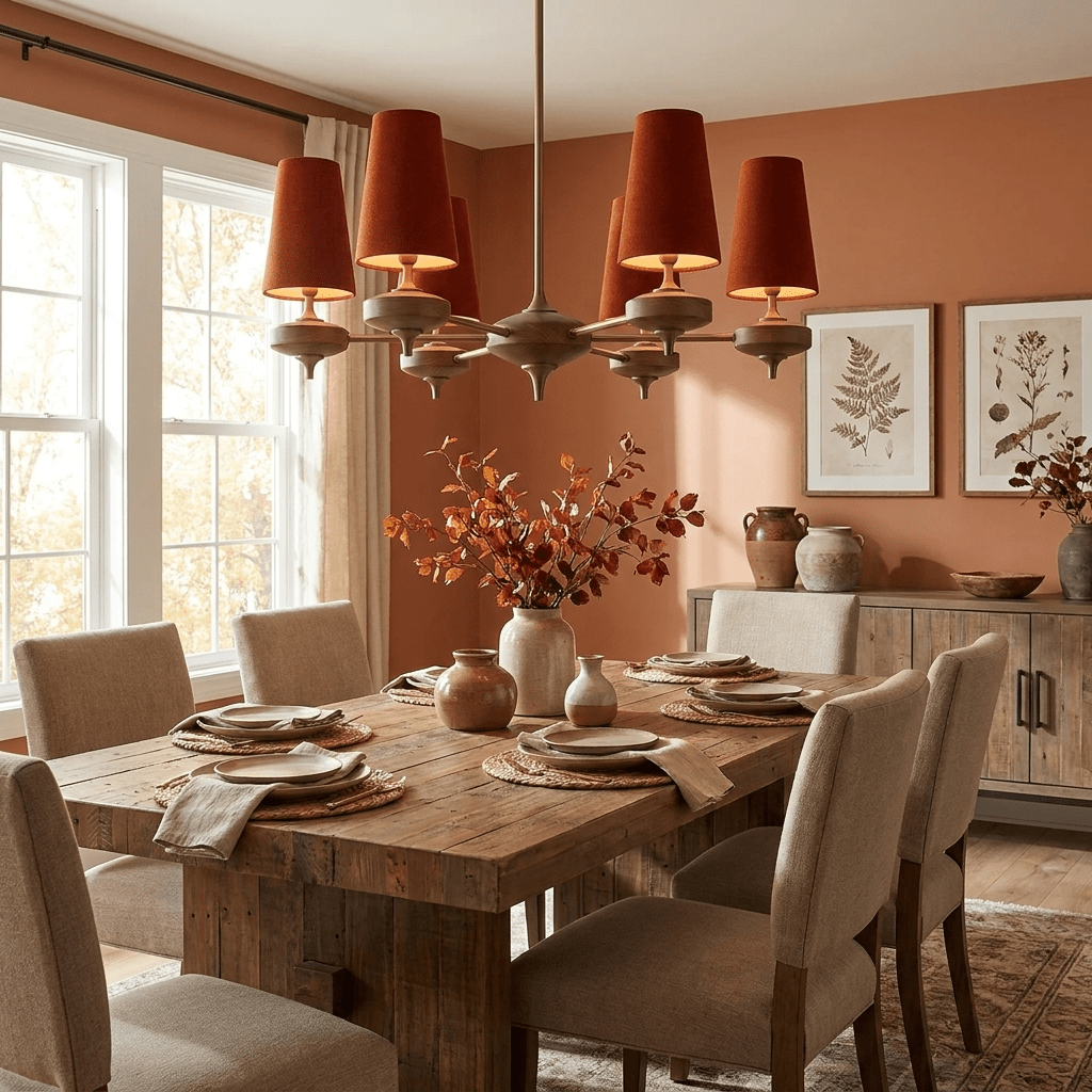 Orlan Walnut Brass Velvet Chandelier for Dining Room